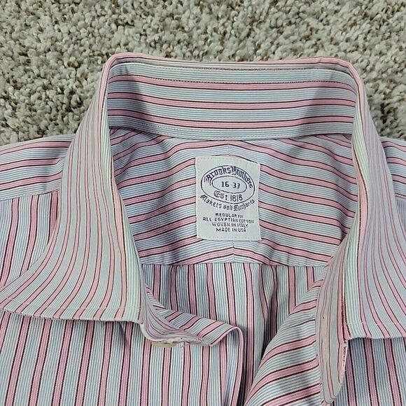 Brooks Brothers Dress Shirt Mens 16/33 Pink Button Up Striped Long Sleeve Stripe - Picture 2 of 7